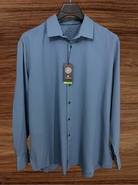 Brooklyn Brigade Men’s Dusty Blue 4-Way Stretch Performance Dress Shirt. XXXL/19